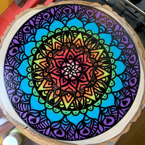 Mandala Wood Slice Wall Art Fine Art Acrylic Painting Custom Home Decor Sustaina - Picture 13 of 13